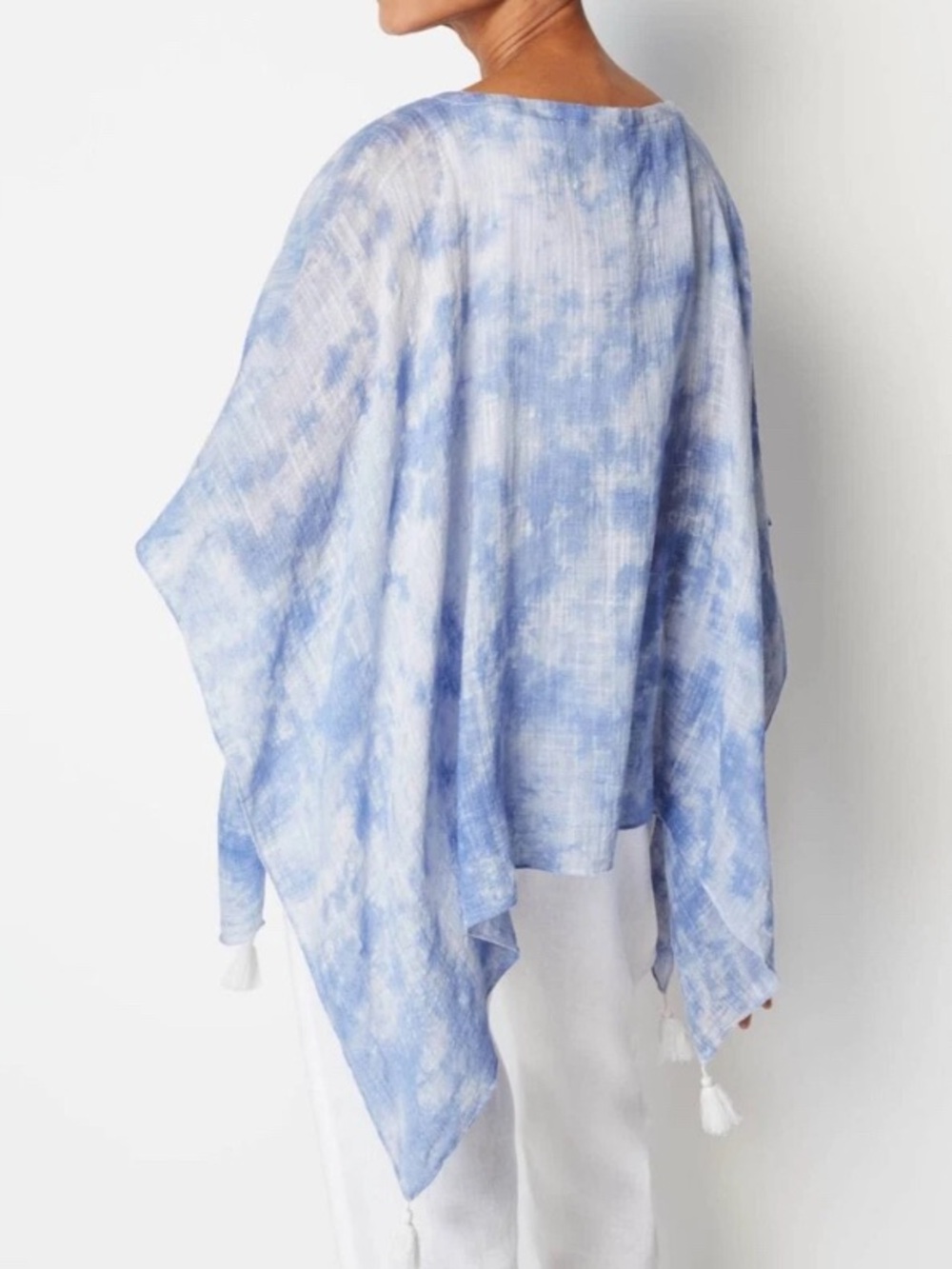 J. Jill Poncho Women’s One Size Blue White Cloud Tie-Dye Lightweight Coverup Top - Picture 14 of 15